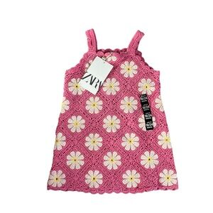 Zara Baby Girls sz 18-24months Pink floral Crochet Summer Dress NWT